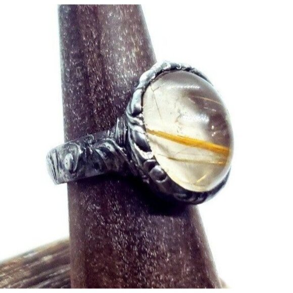Gold rutilated quartz crystal Ring handmade - Picture 3 of 12
